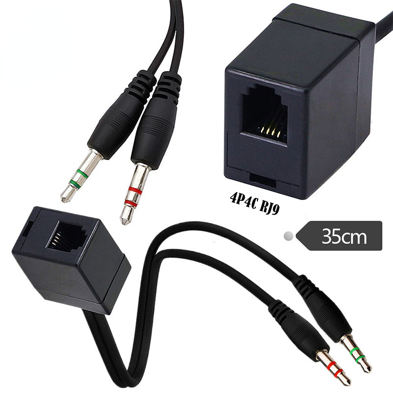 RJ9 to 3.5mm Telephone Adapter Cable RJ9 4P4C Female to 3.5mm Dual Male Headphone Splitter Cable Converter RJ9 to 3.5mm Telephone Adapter Cable RJ9 4P4C Female to 3.5mm Dual Male Headphone Splitter Cable Converter